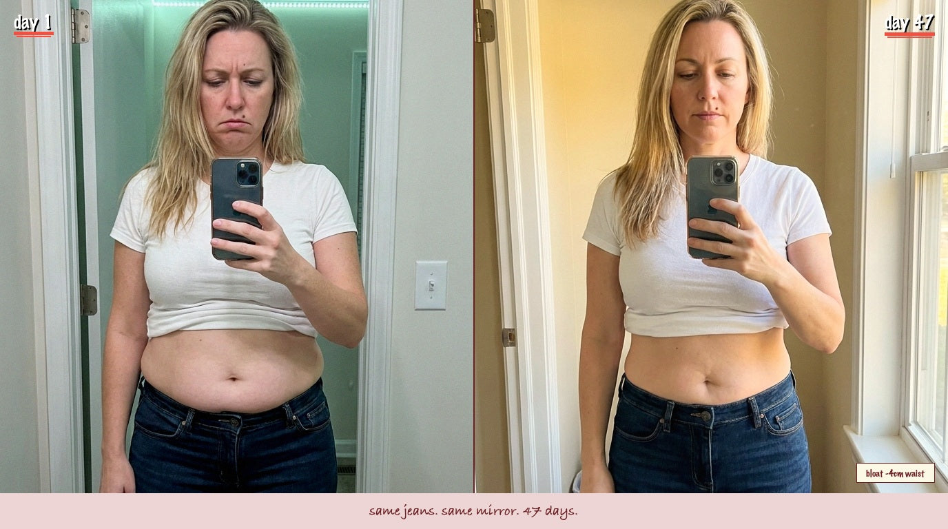 Day 1 to day 47: same jeans, same mirror
